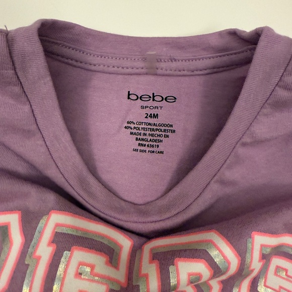 Bebe Sport Baby 2pc Soft Purple top & short Cute Set Size 24M lightweight NWT - Picture 4 of 8